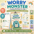Worry Monster Anxiety Workbook, CBT Coping Skills For Kids