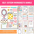 Self Esteem Worksheet Bundle, Mental Health Activities For Kids