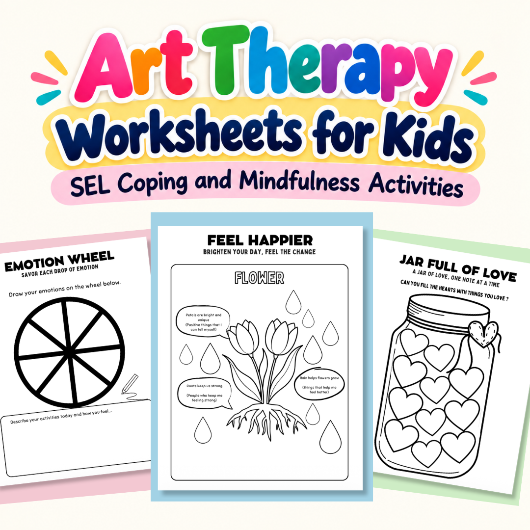 Art Therapy Worksheets for Kids, SEL Coping and Mindfulness Activities