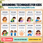 Grounding Techniques for Kids, Anxiety Relief and Coping Skills Cards