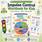 Impulse Control Workbook, Emotional Regulation Support For Kids