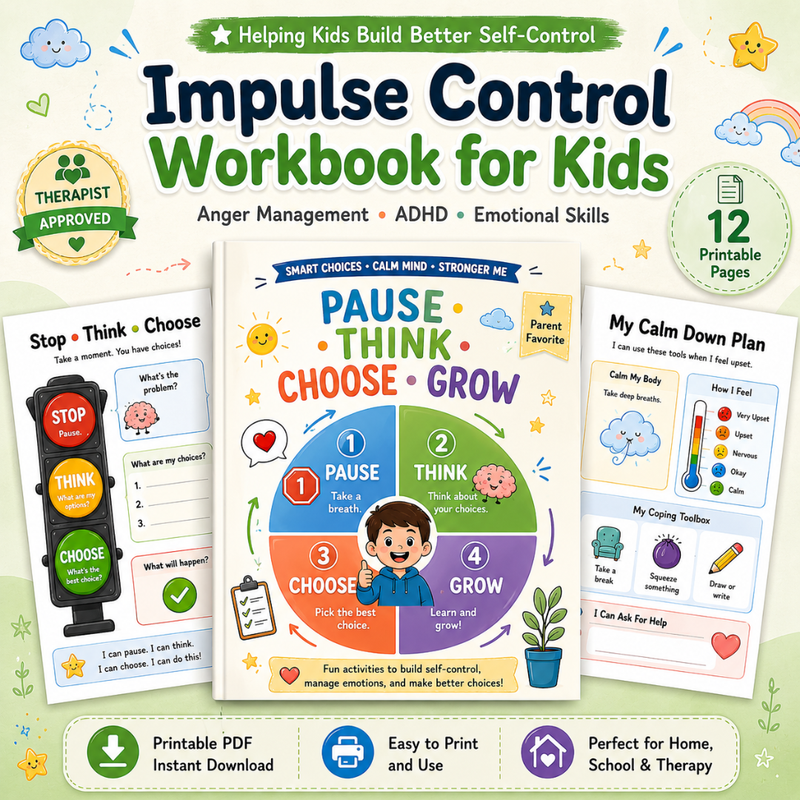 Impulse Control Workbook, Emotional Regulation Support For Kids