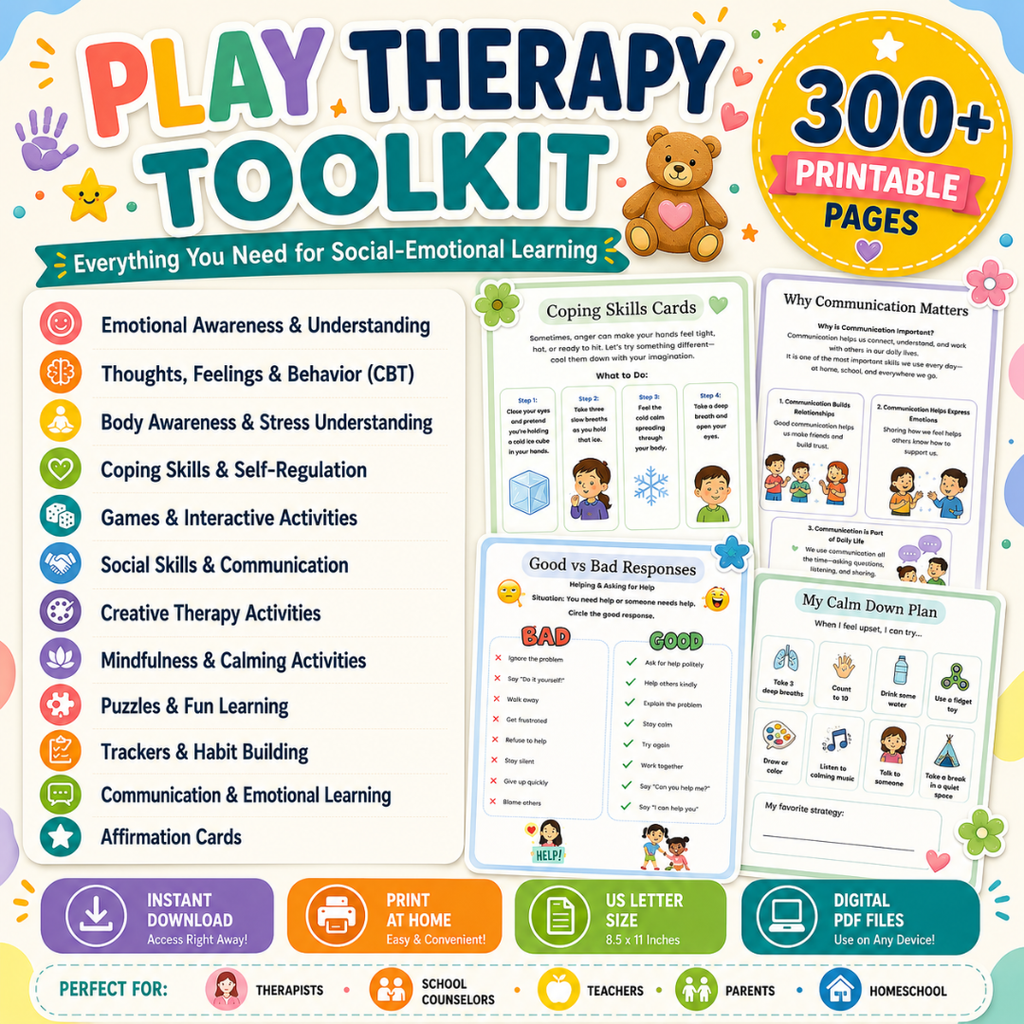 Play Therapy Worksheets Bundle, SEL Activities And Coping Skills