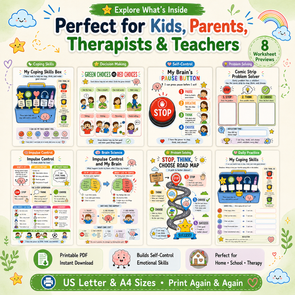 Impulse Control Workbook, Emotional Regulation Support For Kids