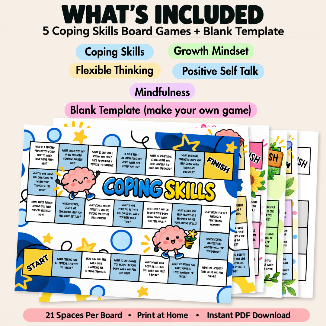 Therapy Board Game Bundle, Coping Skills Games for Kids and Teens