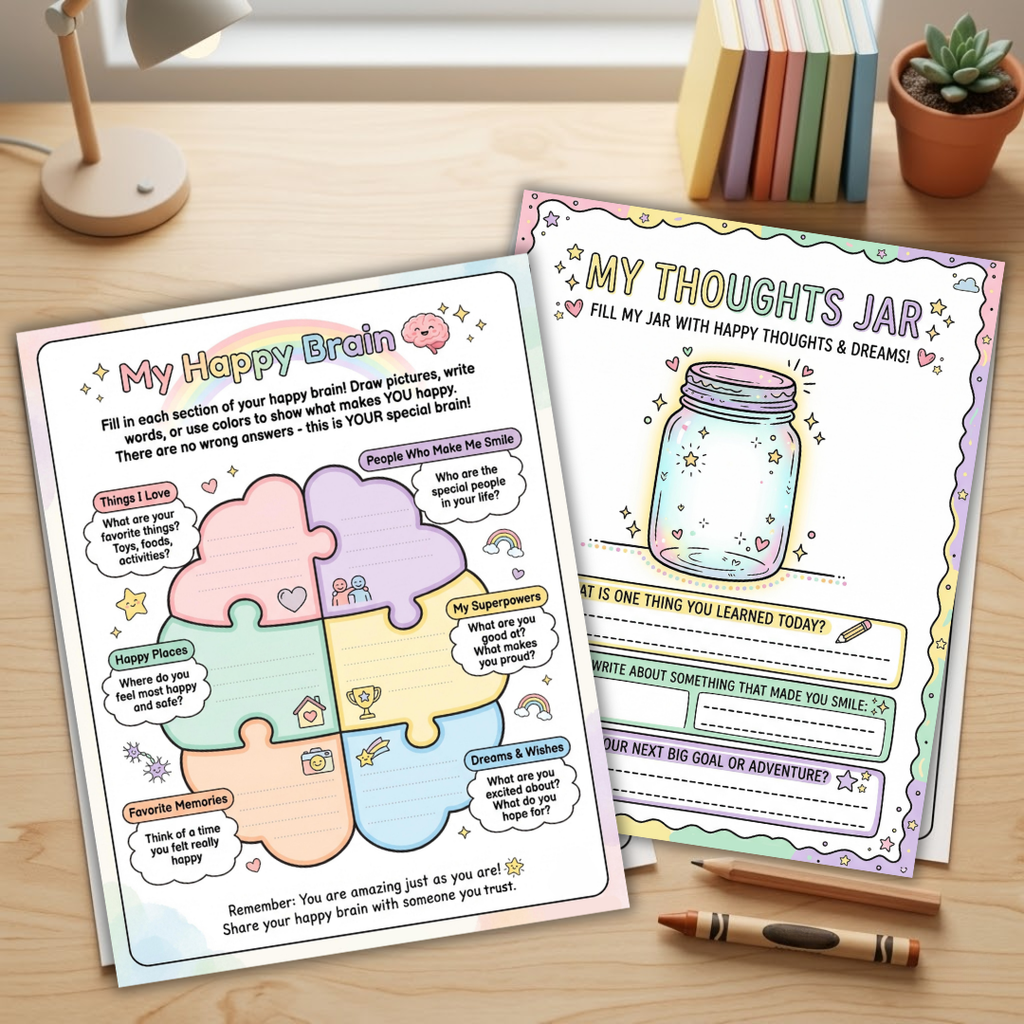 Happy Brain Worksheet Bundle for Kids, Instant Download
