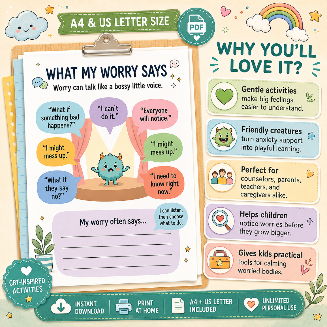 Worry Monster Anxiety Workbook, CBT Coping Skills For Kids