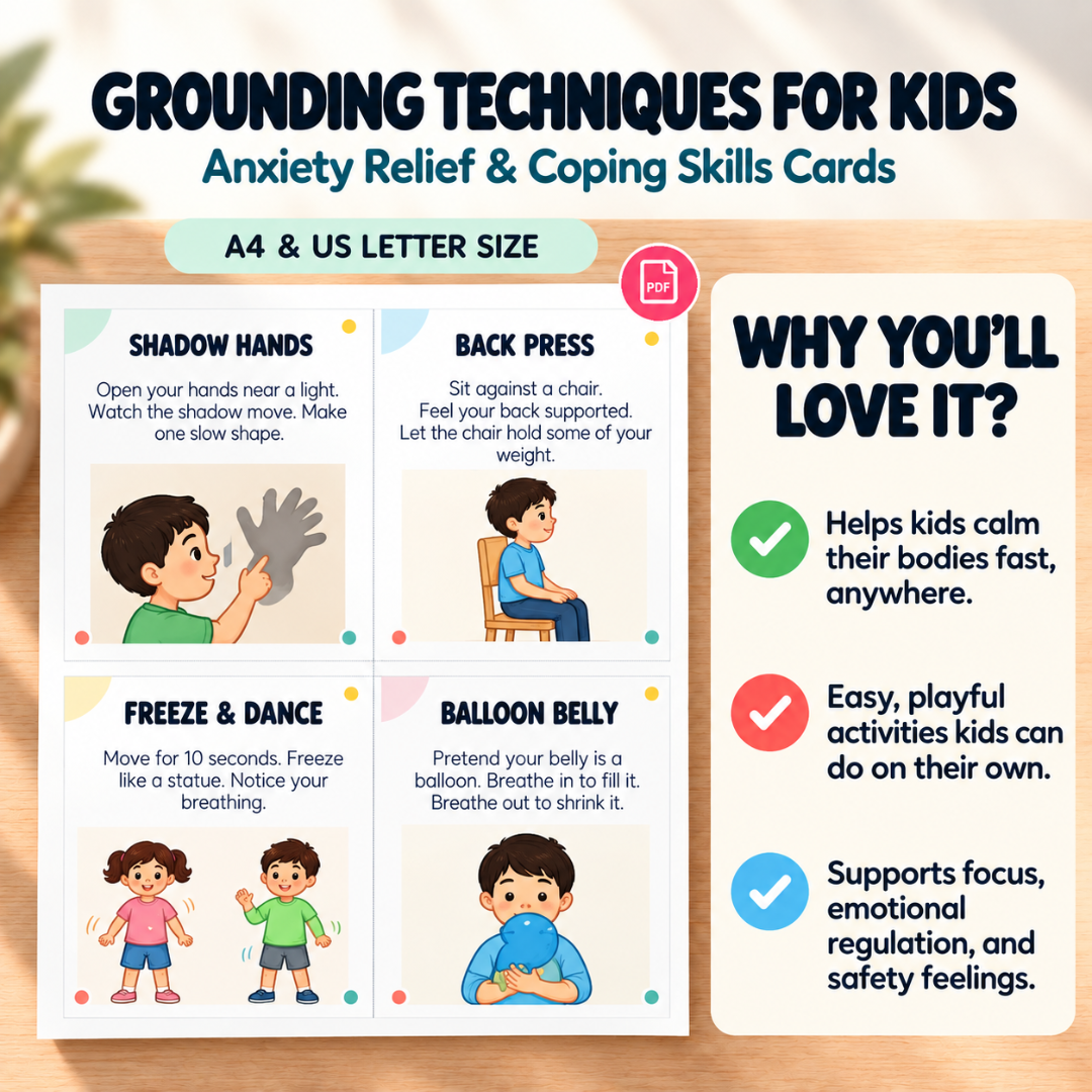 Grounding Techniques for Kids, Anxiety Relief and Coping Skills Cards