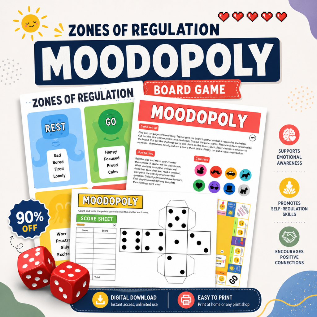 Moodopoly, Emotional Regulation Board Game, Coping Skills for Kids