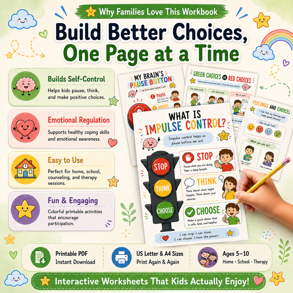 Impulse Control Workbook, Emotional Regulation Support For Kids