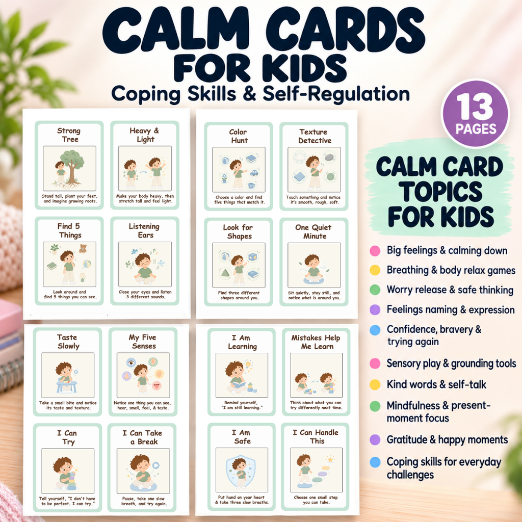 Calm Cards for Kids, Coping Skills and Self Regulation