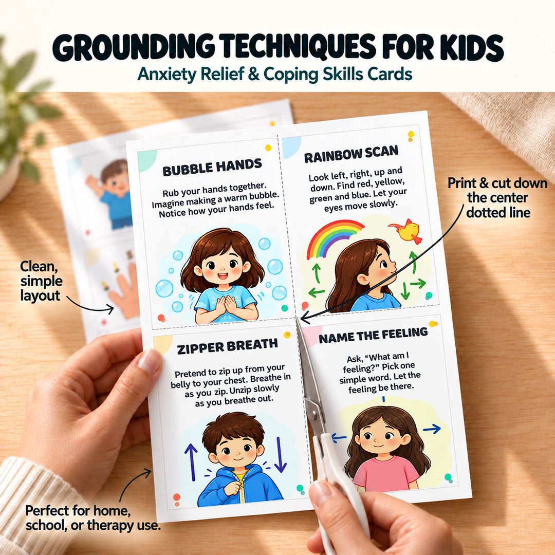 Grounding Techniques for Kids, Anxiety Relief and Coping Skills Cards