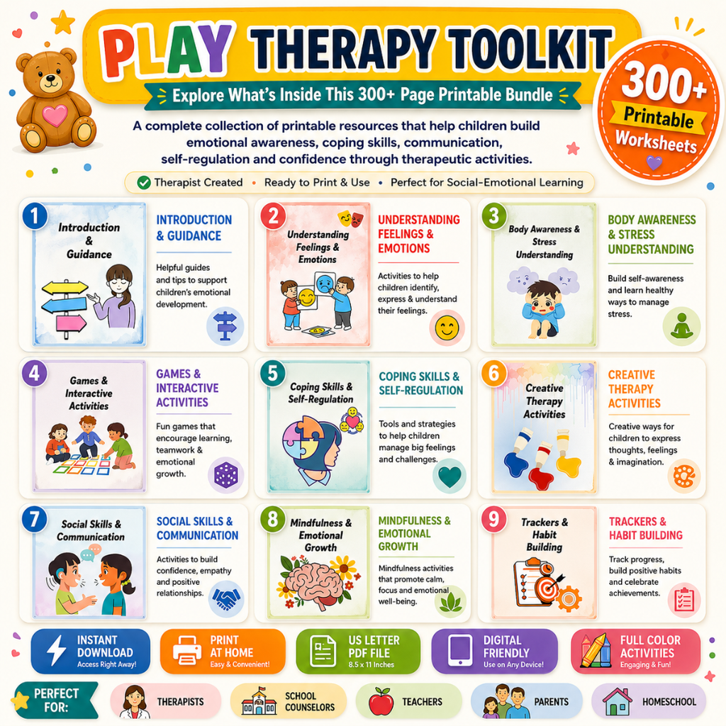 Play Therapy Worksheets Bundle, SEL Activities And Coping Skills