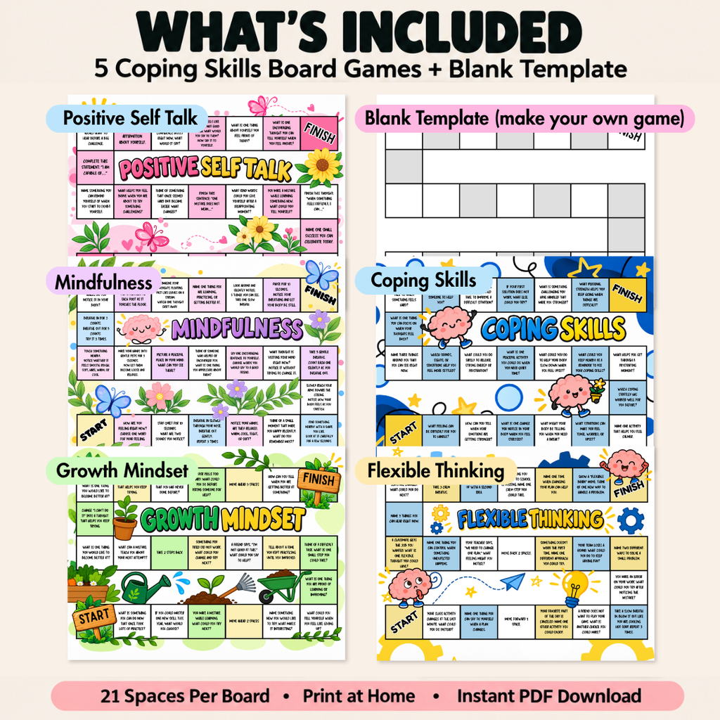 Therapy Board Game Bundle, Coping Skills Games for Kids and Teens