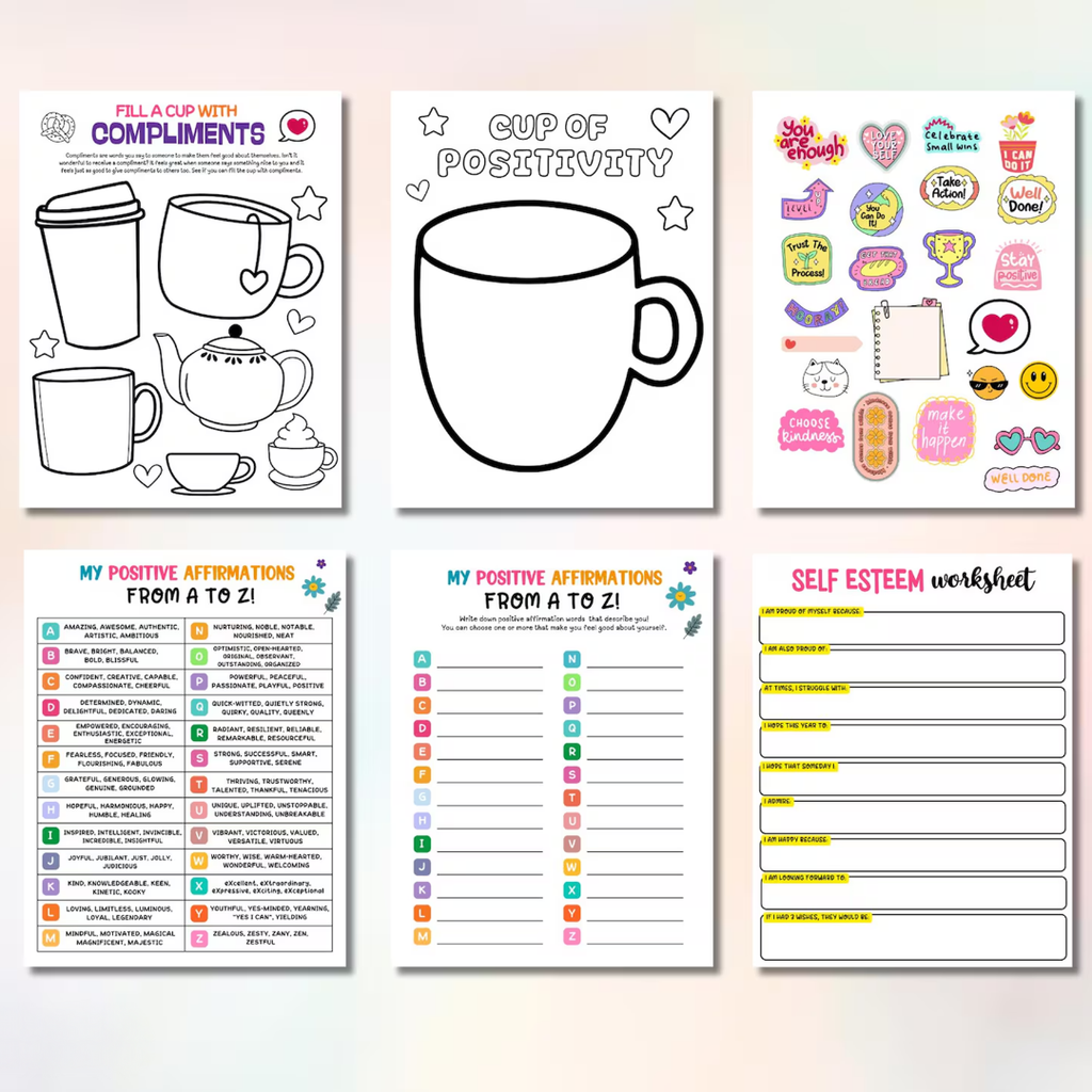 Self Esteem Worksheet Bundle, Mental Health Activities For Kids