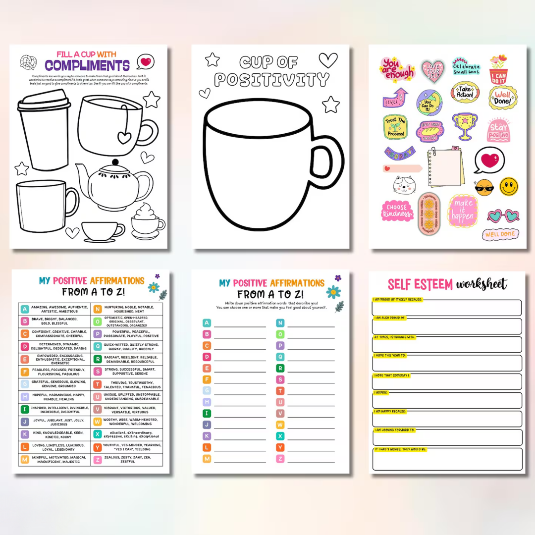 Self Esteem Worksheet Bundle, Mental Health Activities For Kids