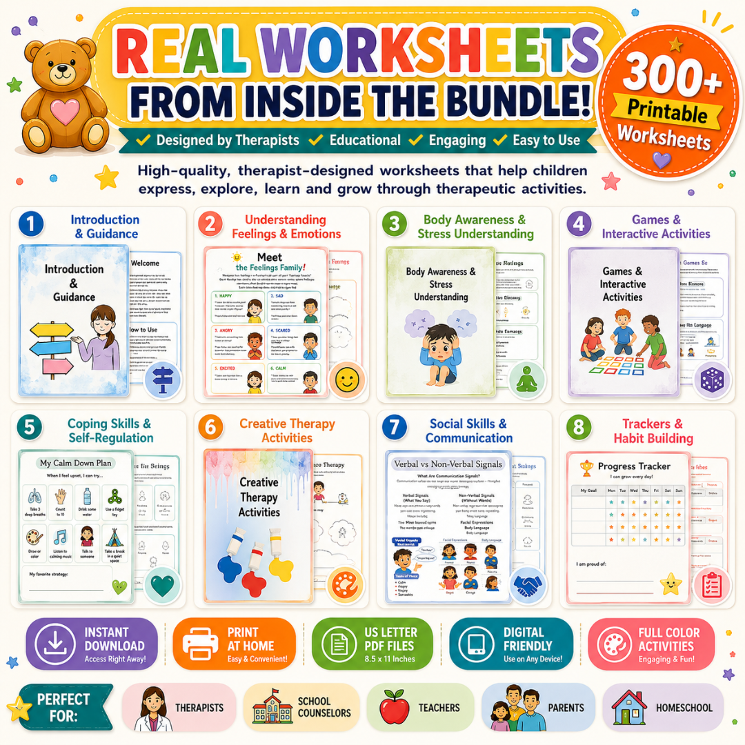 Play Therapy Worksheets Bundle, SEL Activities And Coping Skills