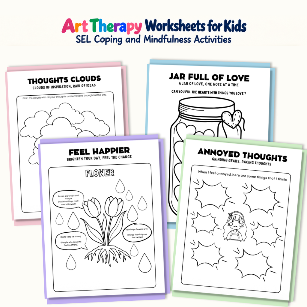 Art Therapy Worksheets for Kids, SEL Coping and Mindfulness Activities