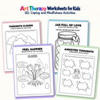 Art Therapy Worksheets for Kids, SEL Coping and Mindfulness Activities
