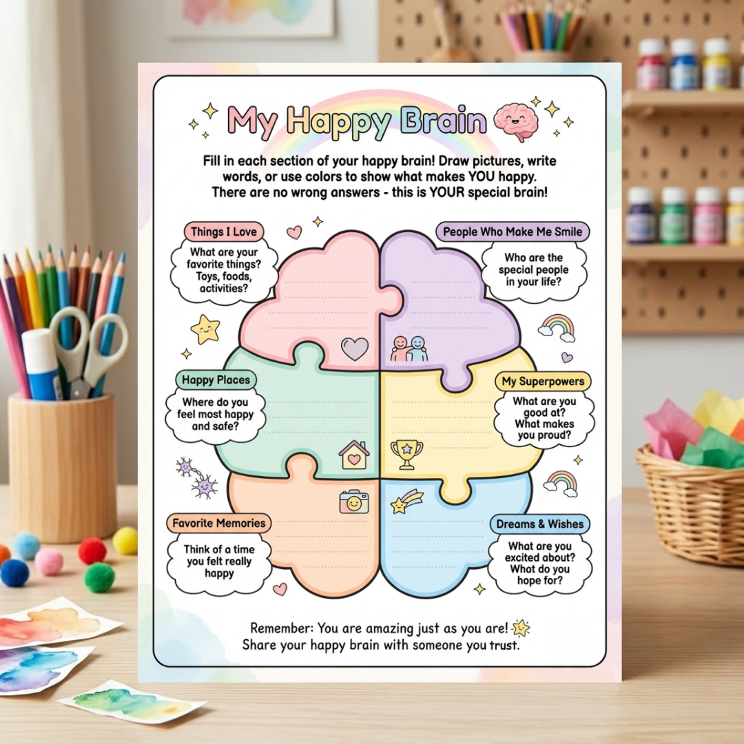 Happy Brain Worksheet Bundle for Kids, Instant Download