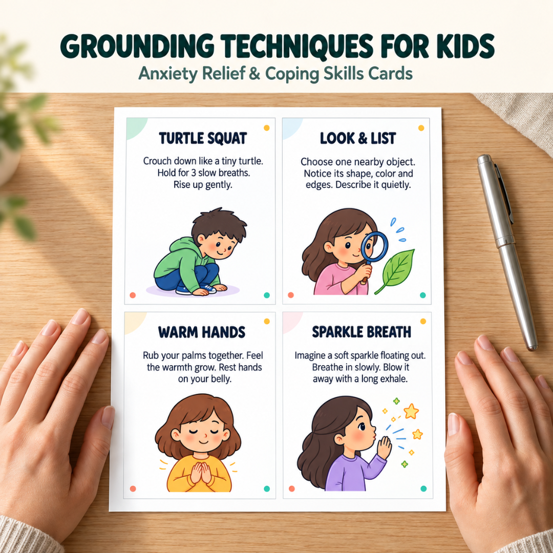 Grounding Techniques for Kids, Anxiety Relief and Coping Skills Cards