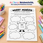 Art Therapy Worksheets for Kids, SEL Coping and Mindfulness Activities