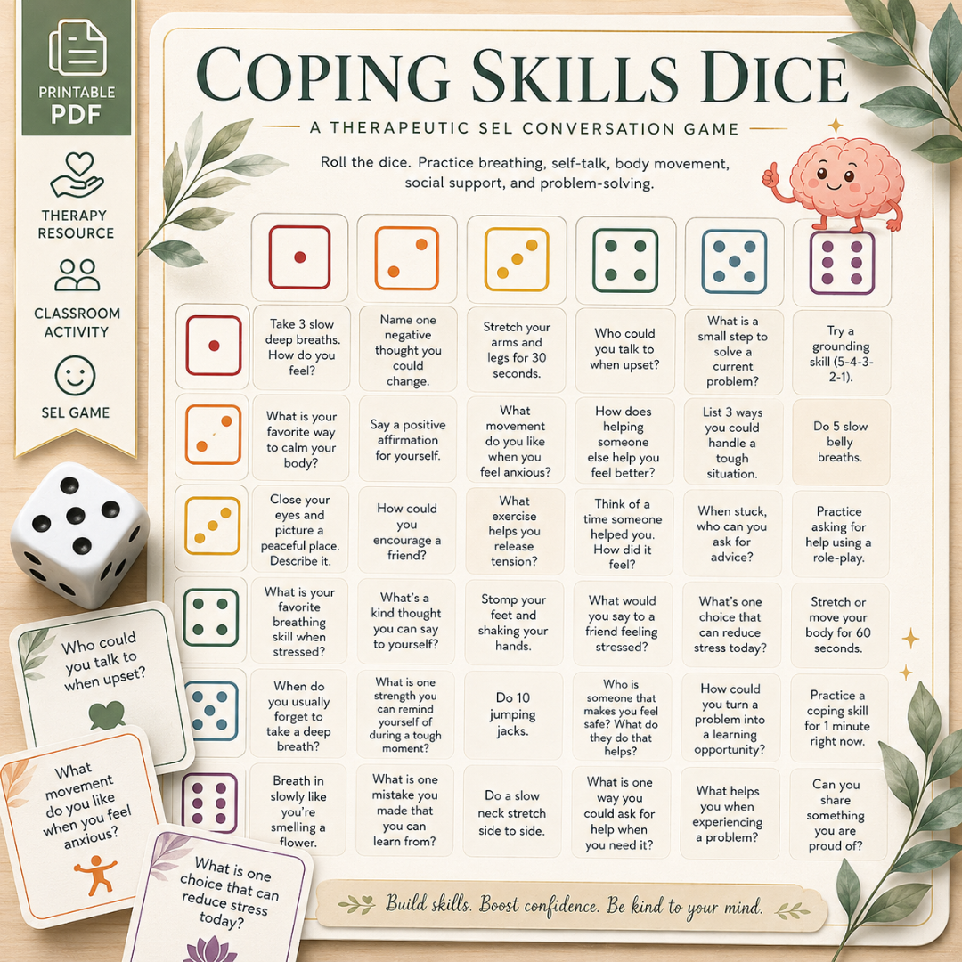 Therapy Dice Game, Coping Skills Activities For Kids And Teens
