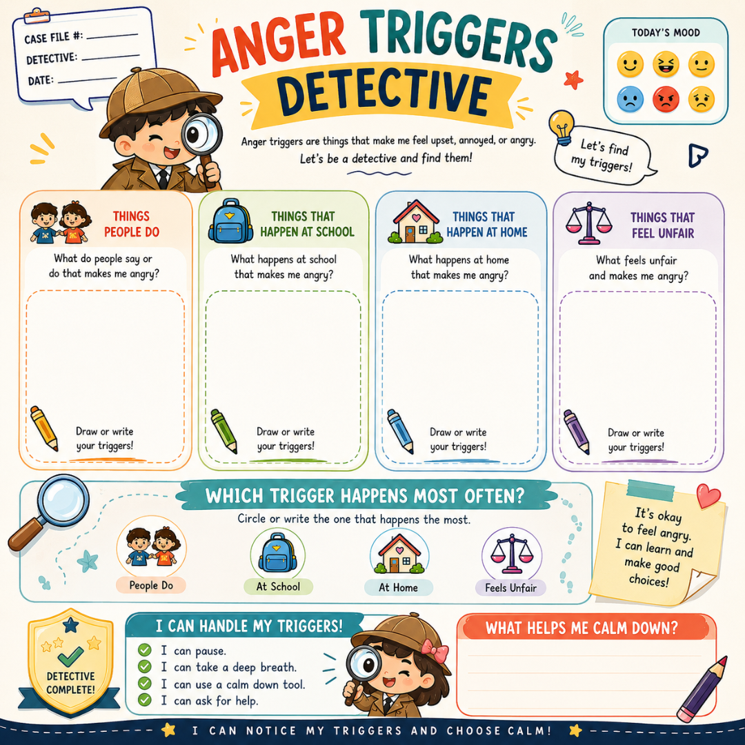 Anger Management Therapy Worksheets Kids, Impulse Control, Instant Download