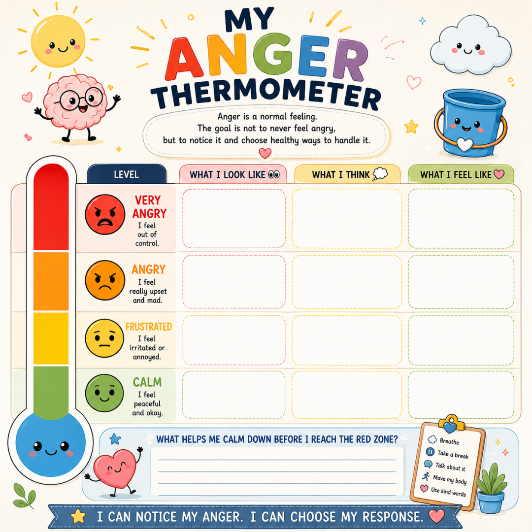 Anger Management Therapy Worksheets Kids, Impulse Control, Instant Download