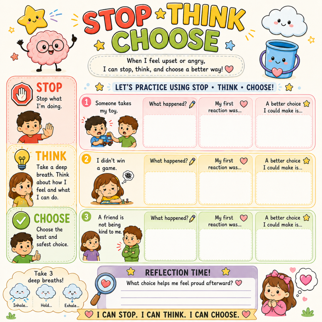 Anger Management Therapy Worksheets Kids, Impulse Control, Instant Download