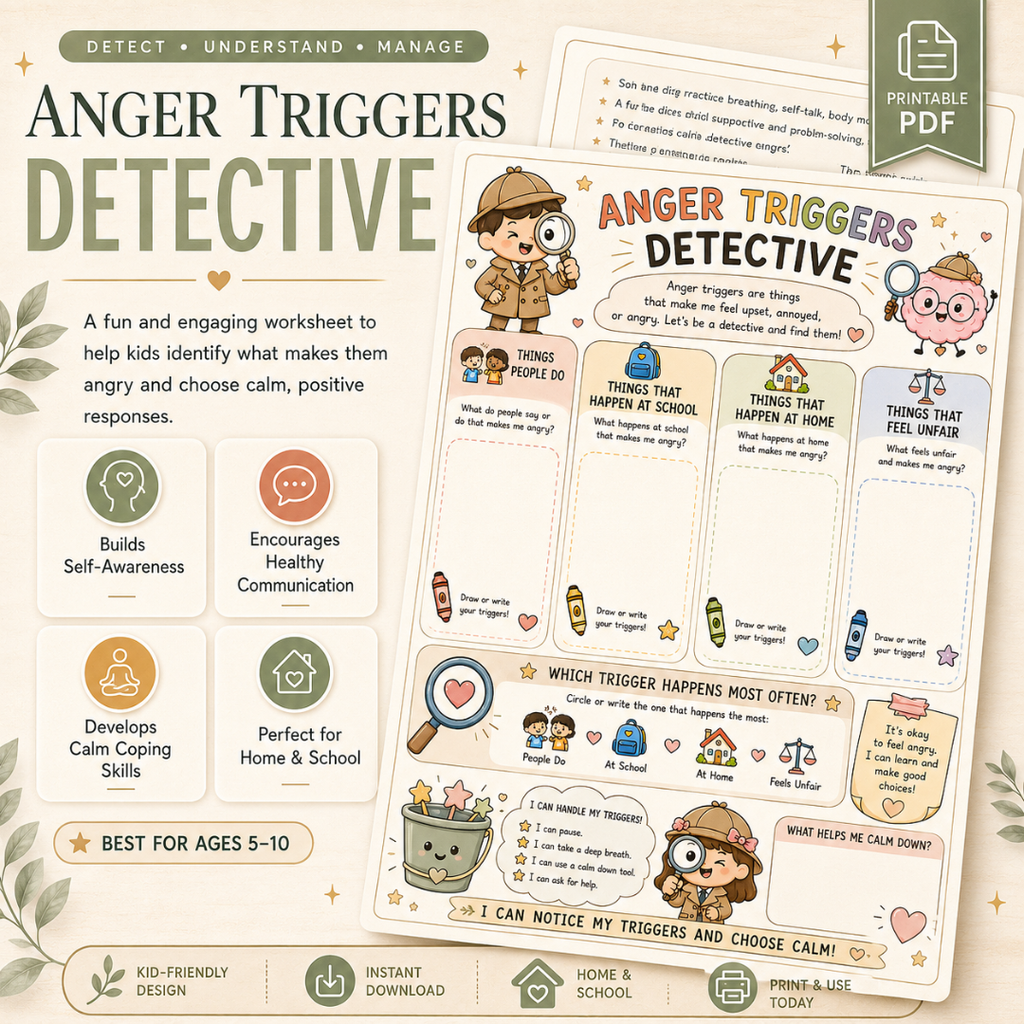 Anger Management Therapy Worksheets Kids, Impulse Control, Instant Download