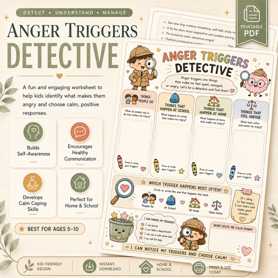 Anger Management Therapy Worksheets Kids, Impulse Control, Instant Download