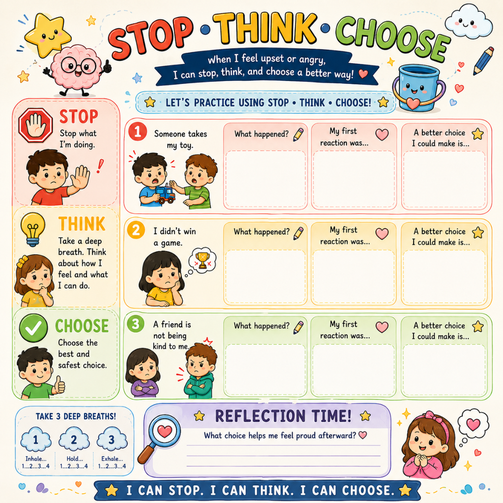 Anger Management Therapy Worksheets Kids, Impulse Control, Instant Download