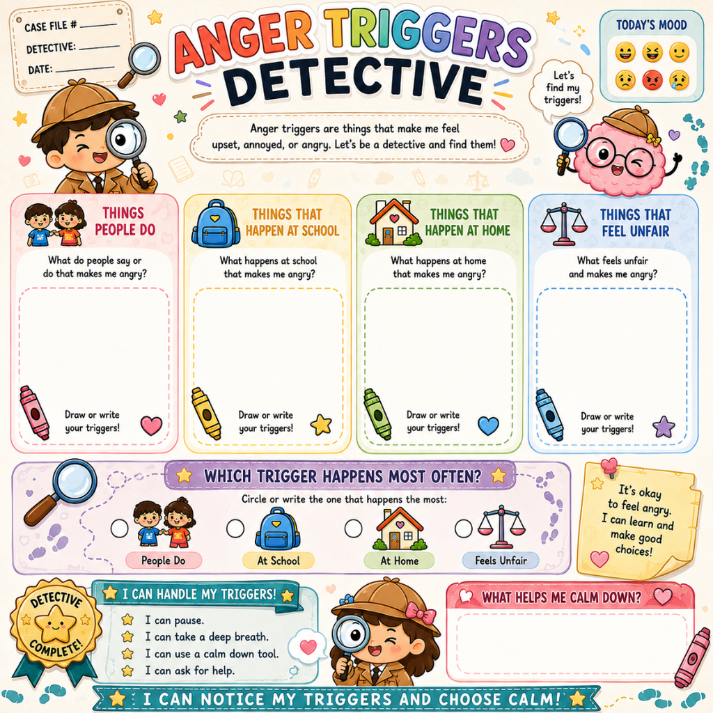 Anger Management Therapy Worksheets Kids, Impulse Control, Instant Download