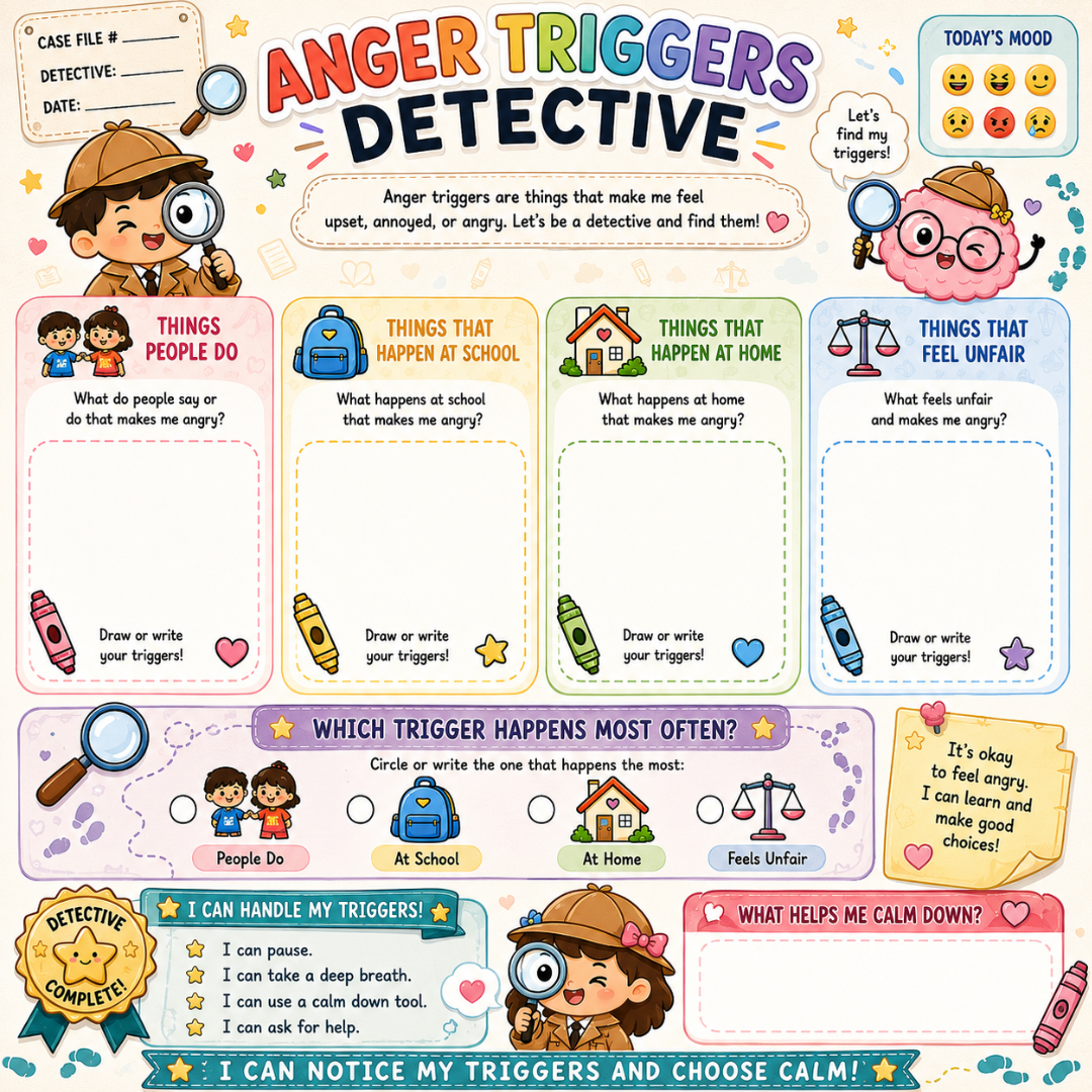 Anger Management Therapy Worksheets Kids, Impulse Control, Instant Download