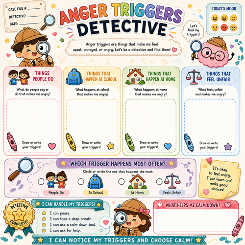 Anger Management Therapy Worksheets Kids, Impulse Control, Instant Download