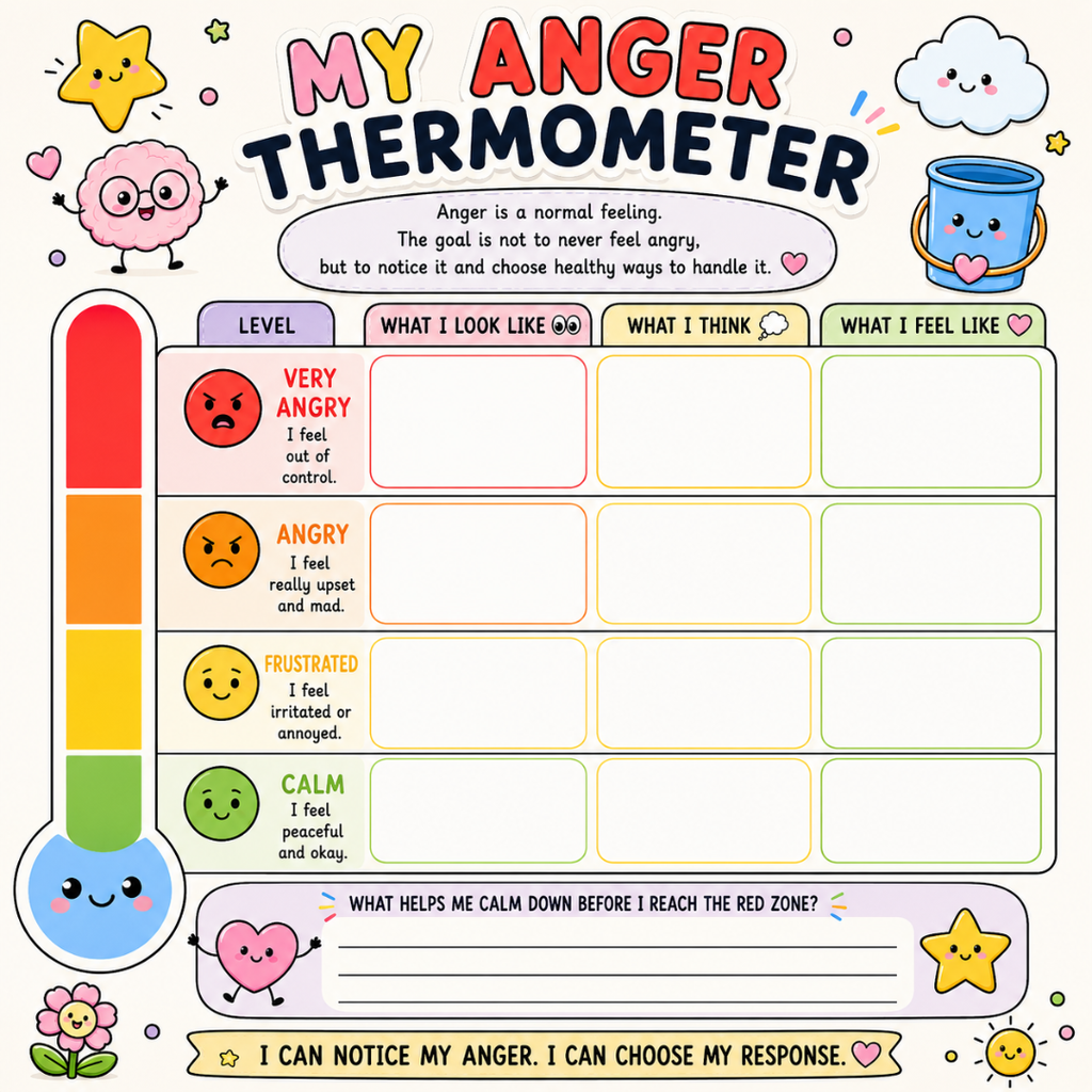 Anger Management Therapy Worksheets Kids, Impulse Control, Instant Download